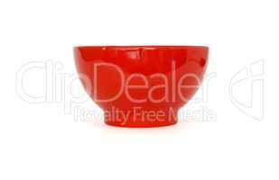 Red porcelain bowl side view isolated