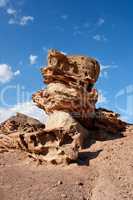 Scenic orange rock in shape of mushroom in stone desert