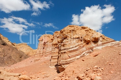 Scenic striped rocks in stone desert