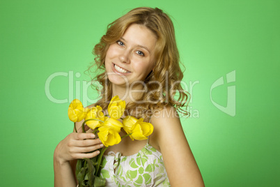 Happy Young Woman Hugging Flower