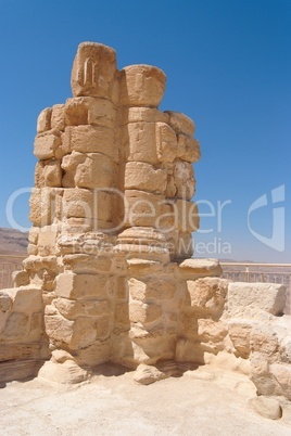 Ancient broken column of King Herodes palace in Masada