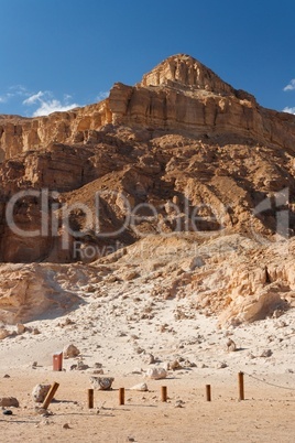 Weathered sandstone mountain in the desert