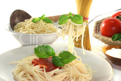 Spaghetti an einer Gabel