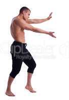 athletic man posing nude push forward