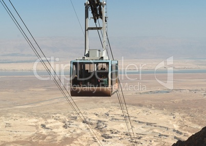 Aerial tramway or cable car over the desert near the Dead Sea in Israel