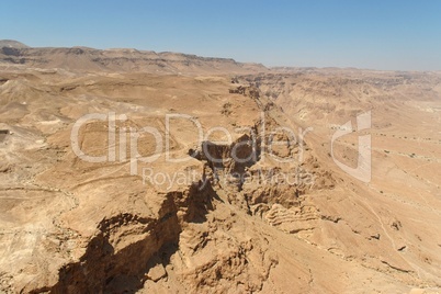 Excavations of ancient Roman camp near Masada fortress in the desert in Israel