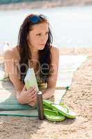 Summer beach woman relax with book bikini