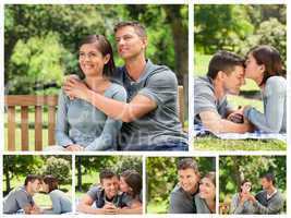 Collage of a lovely couple enjoying moments together in a park