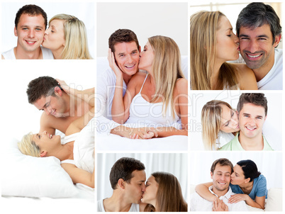 Collage of lovely couples embracing