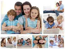 Collage of a family spending goods moments together at home