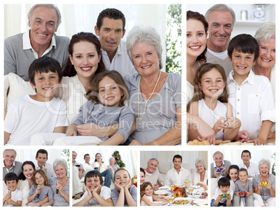 Collage of a whole family enjoying sharing moments together at h