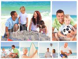 Collage of family members on a beach