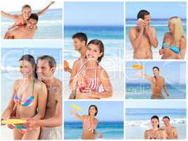 Collage of lovely couples enjoying a moment together on a beach