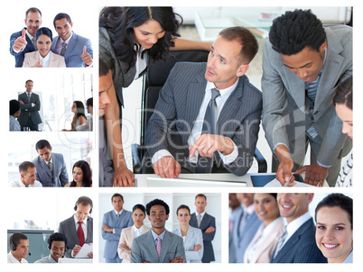 Collage of business people at work