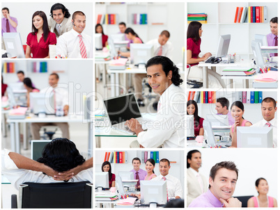 Collage of business people at work