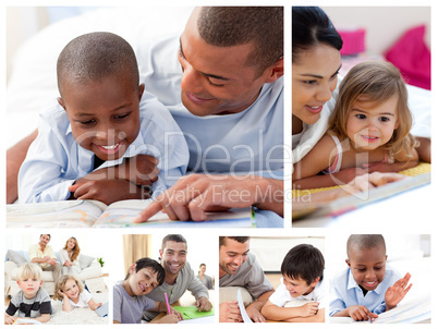 Collage of parents educating children at home