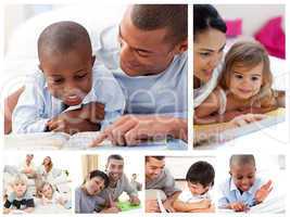 Collage of parents educating children at home