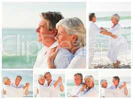 Collage of an elderly couple sharing good moments together on a