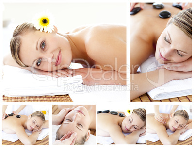 Collage of an attractive young girl being massaged