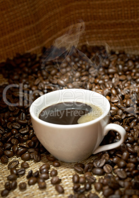 Coffee cup with roasted beans