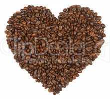 Heart shape made from coffee beans