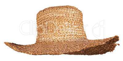 yellow wicker straw hat isolated