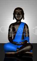 Schwarze Buddha Figur mit blauem Umhang 01