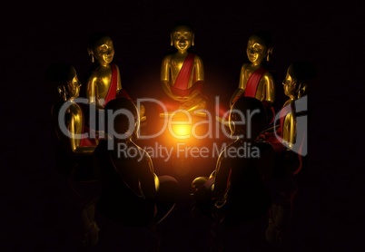 Meditation im Kreis der Sieben Buddhas bei Nacht