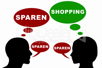 Mann und Frau Konzept - Sparen / Shopping