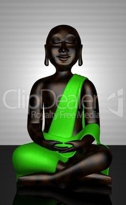Schwarze Buddha Figur mit grünem Umhang 01