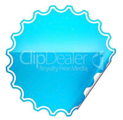 Blue round bent sticker or label with spots