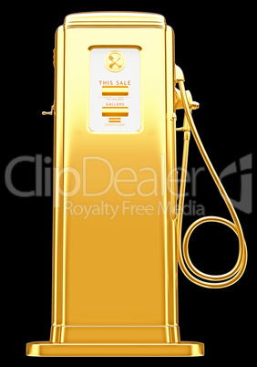 Costly fuel: golden gas pump isolated on black