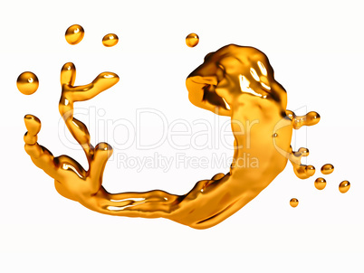 Spatter of liquid gold with drops