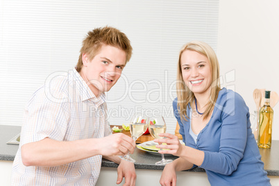 Celebration happy romantic couple enjoy white wine