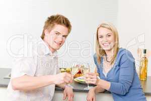 Celebration happy romantic couple enjoy white wine