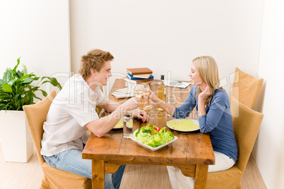 Dinner romantic couple enjoy wine eat pasta