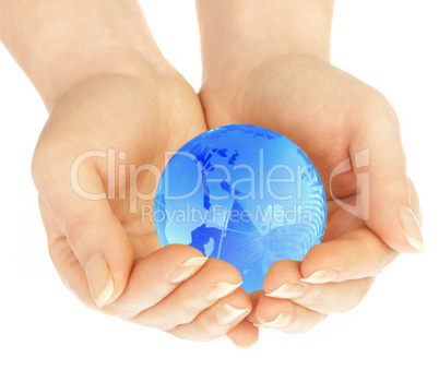 The hand of the person holds globe