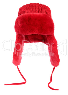 Red fur cap on a white background