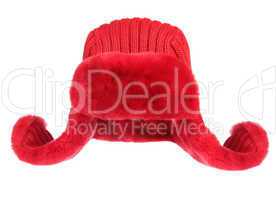 Red fur cap on a white background