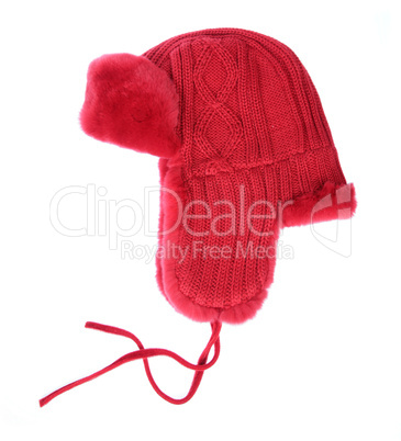 Red fur cap on a white background