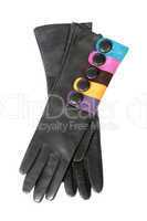 Female leather gloves on a white background