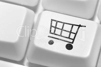 The button for purchases on the keyboard. Online shop.