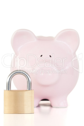 Pink piggy bank and padlock