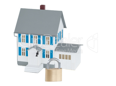 Secured grey house against a white background