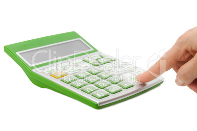 calculator and hand