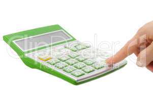 calculator and hand