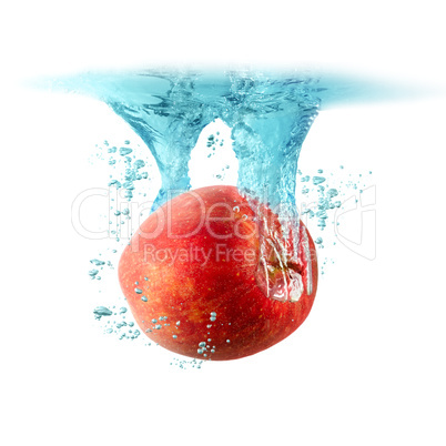 Apple falling into the water