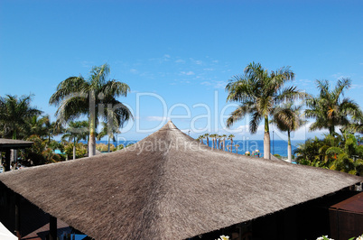Roof of the open-air restaurant near beach and swimming pool, Te