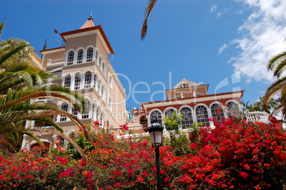 Luxury hotel decorated with flowers, Tenerife island, Spain