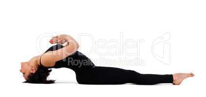 young woman doing yoga asana - fish pose isolated